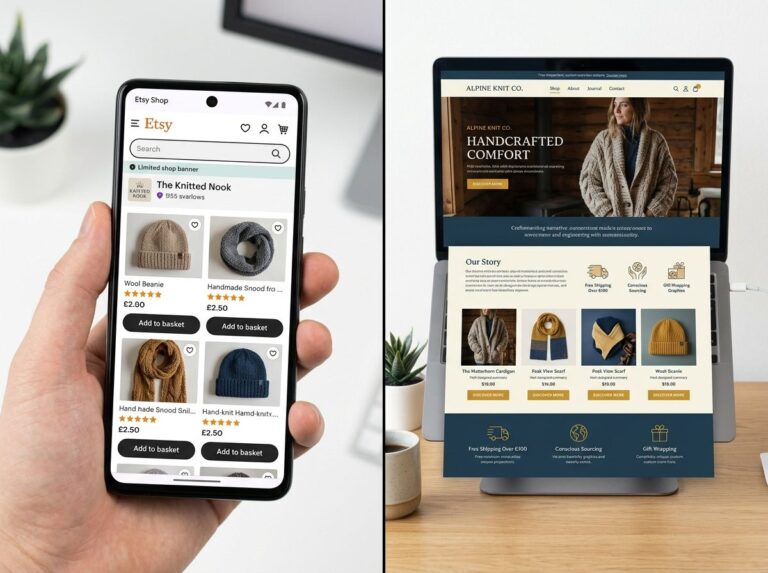 Primerjava med platformo Etsy in lastno WooCommerce spletno trgovino za ustvarjalce DigiTeam