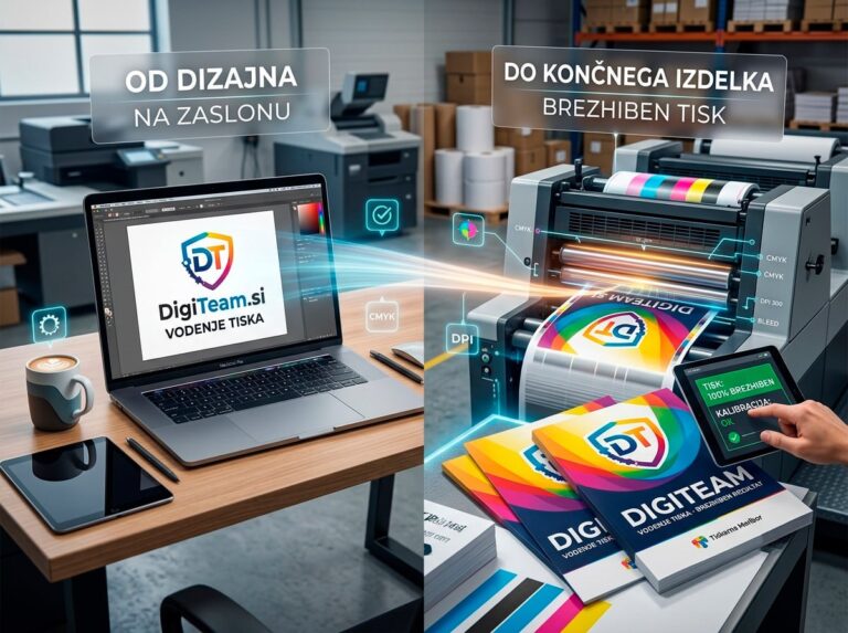Strokovna grafična priprava in vodenje tiska od digitalnega dizajna do končnega tiskanega izdelka.